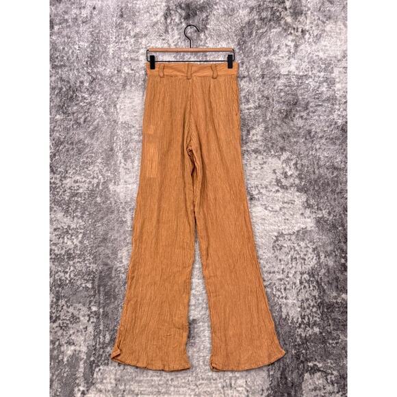 Savannah Morrow Pants XS Womens Silk Bamboo Brown Textured Crinkle - Picture 2 of 7